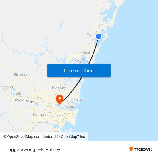 Tuggerawong to Putney map