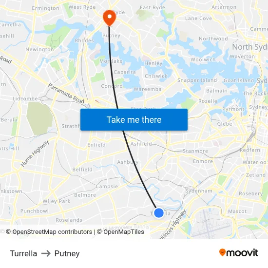 Turrella to Putney map