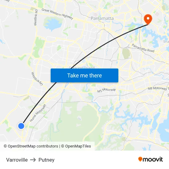 Varroville to Putney map