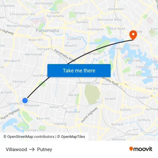 Villawood to Putney map