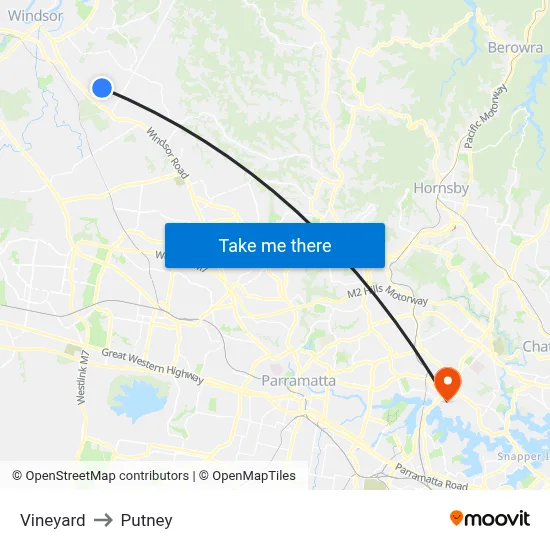 Vineyard to Putney map
