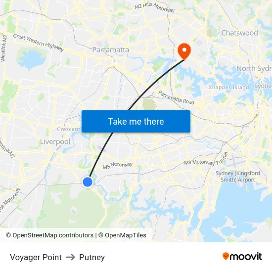 Voyager Point to Putney map