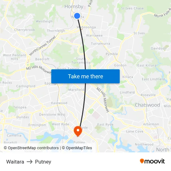 Waitara to Putney map