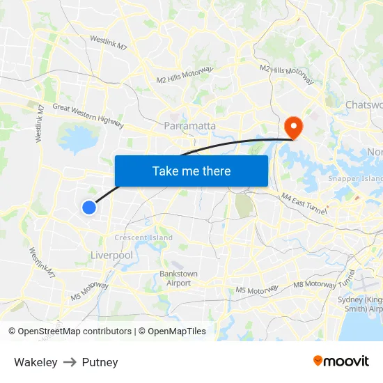 Wakeley to Putney map