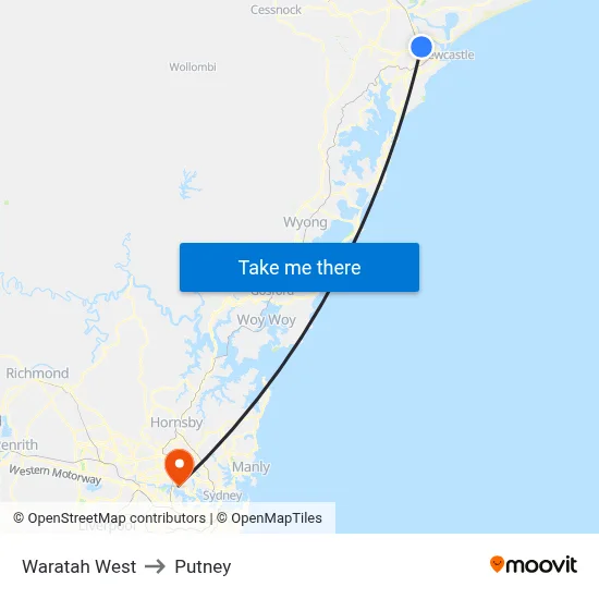 Waratah West to Putney map