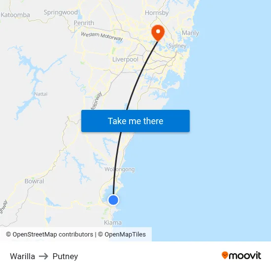 Warilla to Putney map
