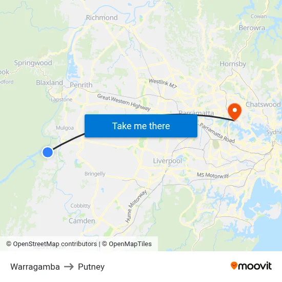 Warragamba to Putney map