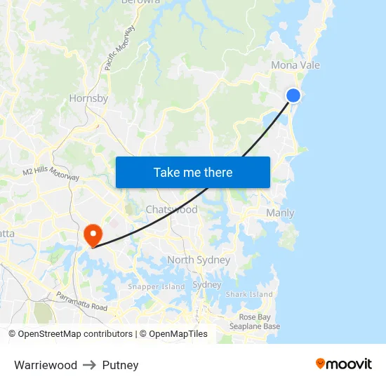 Warriewood to Putney map