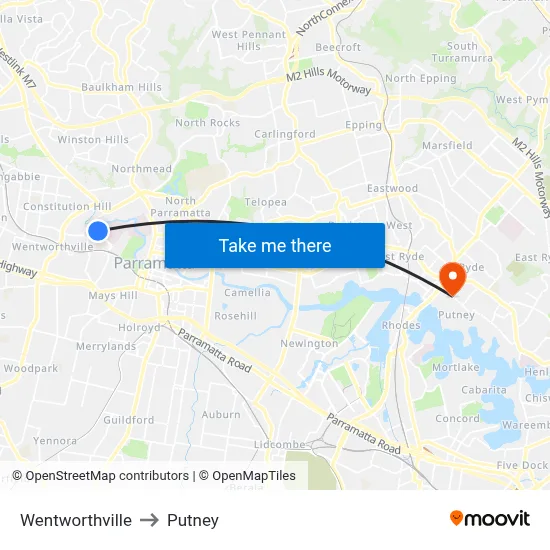 Wentworthville to Putney map