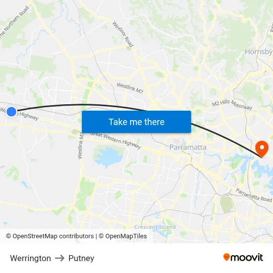 Werrington to Putney map