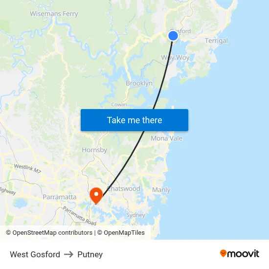 West Gosford to Putney map