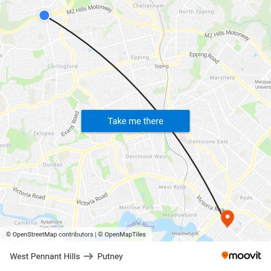 West Pennant Hills to Putney map