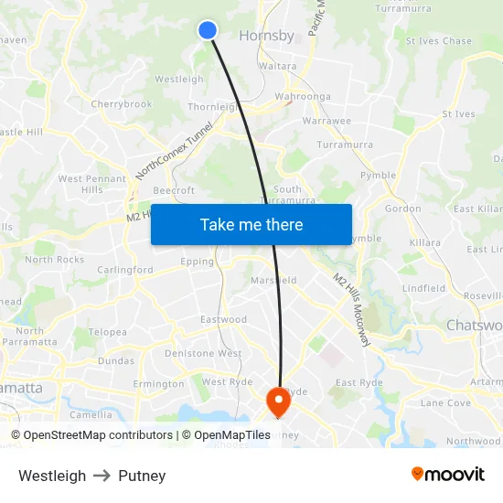 Westleigh to Putney map