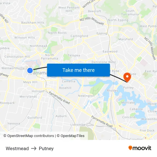 Westmead to Putney map