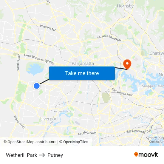 Wetherill Park to Putney map