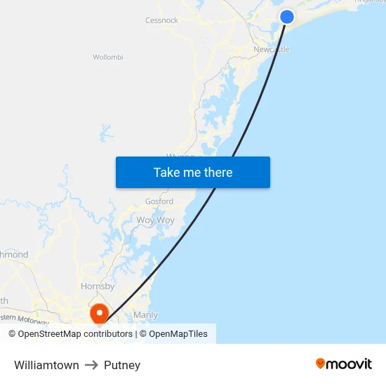 Williamtown to Putney map