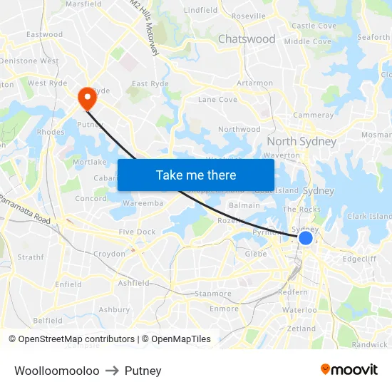 Woolloomooloo to Putney map
