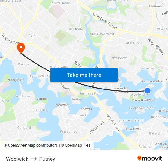 Woolwich to Putney map
