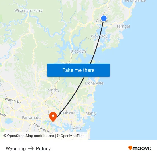 Wyoming to Putney map