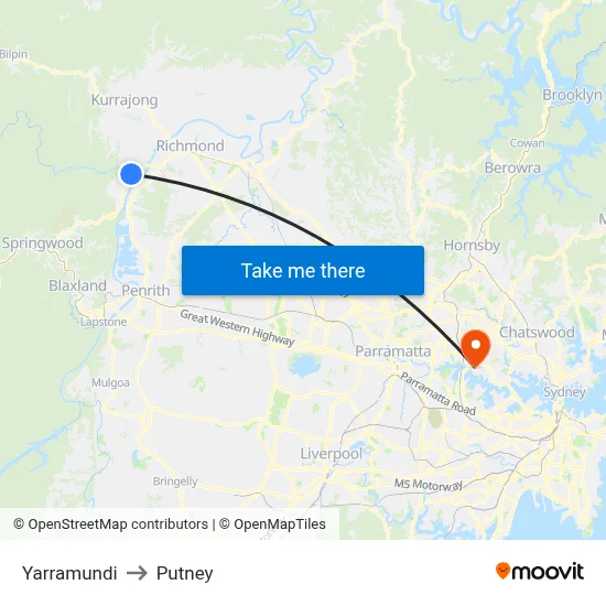 Yarramundi to Putney map
