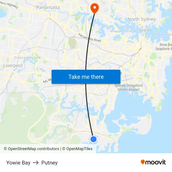 Yowie Bay to Putney map