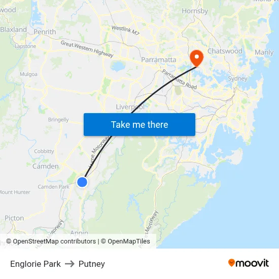 Englorie Park to Putney map