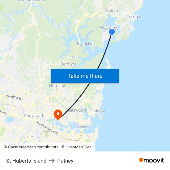 St Huberts Island to Putney map