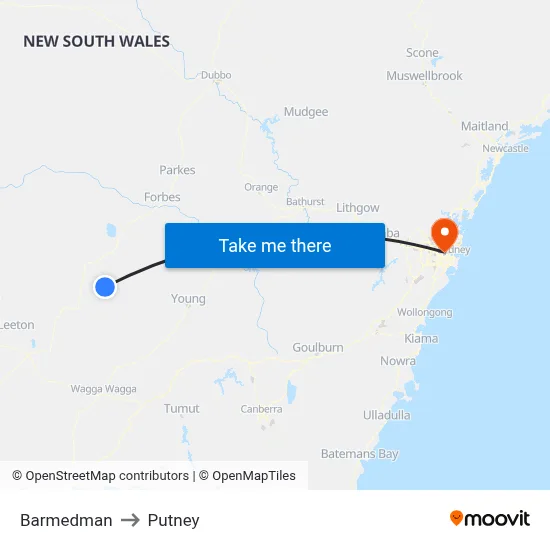 Barmedman to Putney map
