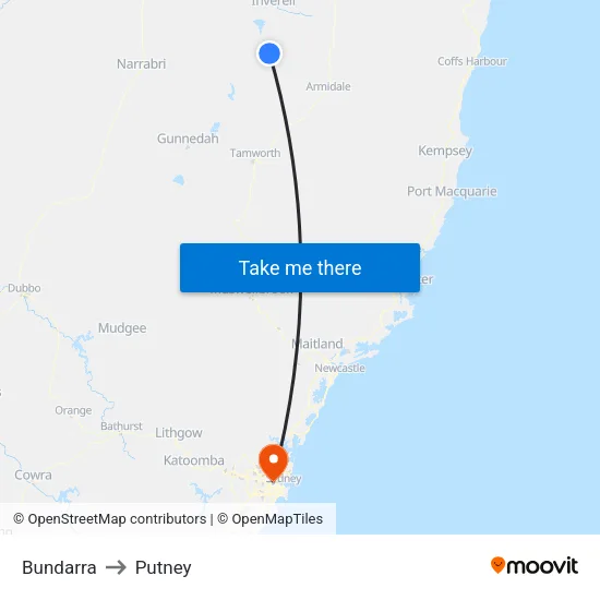 Bundarra to Putney map