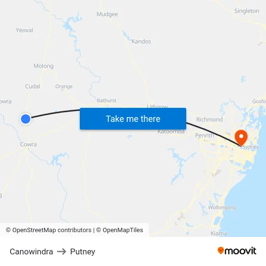 Canowindra to Putney map