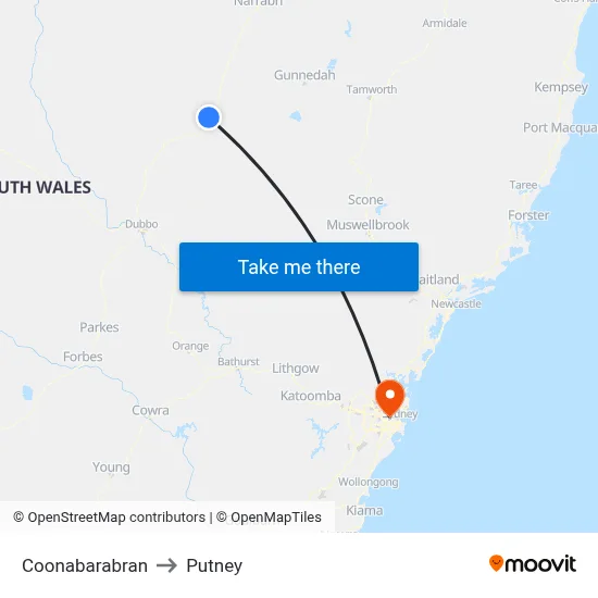 Coonabarabran to Putney map