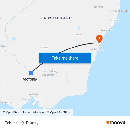 Echuca to Putney map