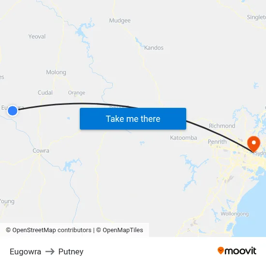 Eugowra to Putney map