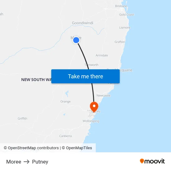 Moree to Putney map