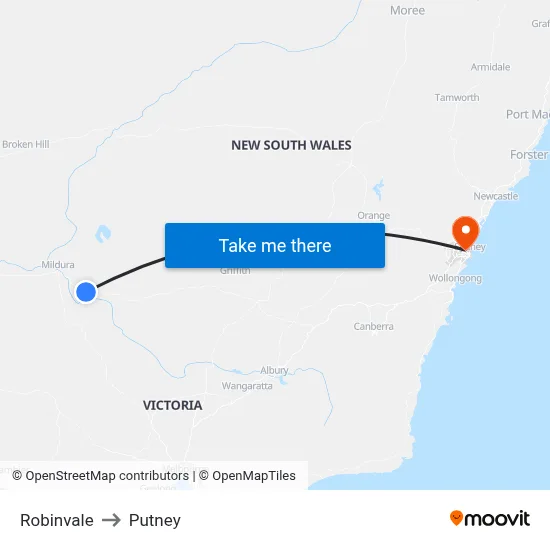 Robinvale to Putney map