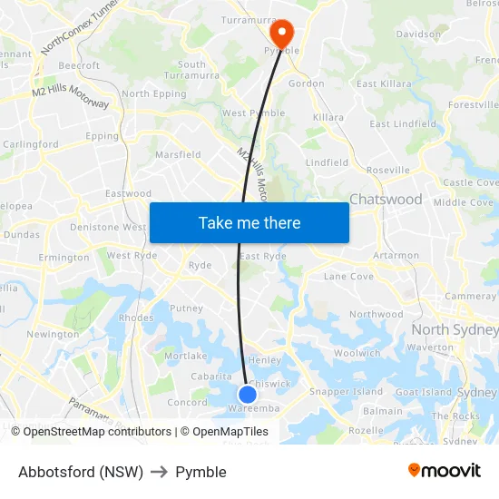 Abbotsford (NSW) to Pymble map