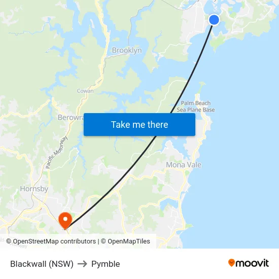Blackwall (NSW) to Pymble map