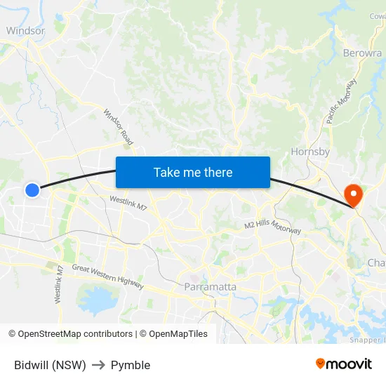 Bidwill (NSW) to Pymble map