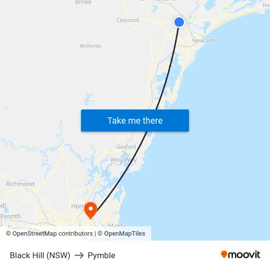 Black Hill (NSW) to Pymble map