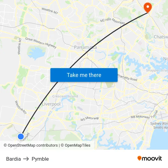 Bardia to Pymble map