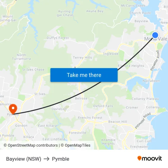 Bayview (NSW) to Pymble map