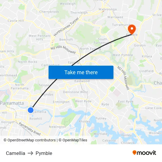 Camellia to Pymble map