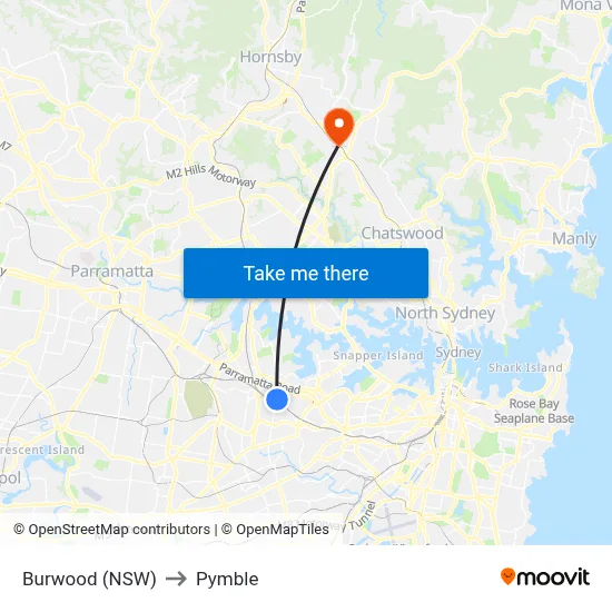 Burwood (NSW) to Pymble map