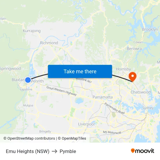 Emu Heights (NSW) to Pymble map