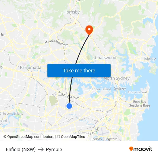 Enfield (NSW) to Pymble map