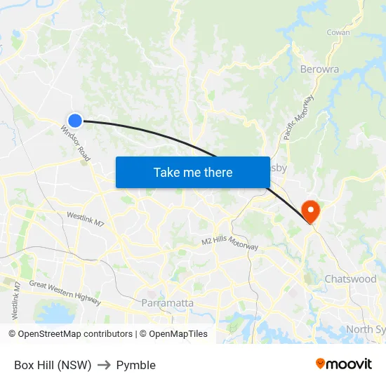 Box Hill (NSW) to Pymble map