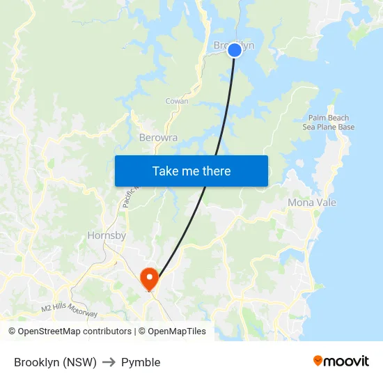 Brooklyn (NSW) to Pymble map