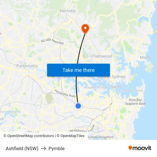 Ashfield (NSW) to Pymble map