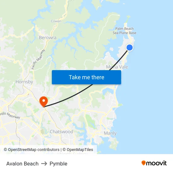 Avalon Beach to Pymble map