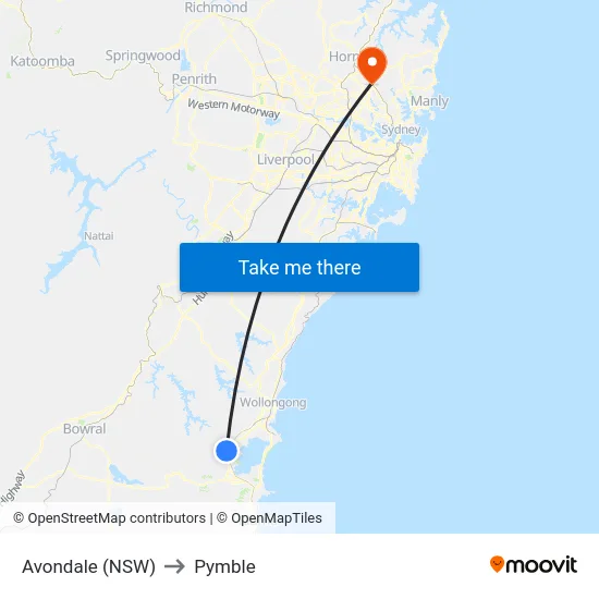 Avondale (NSW) to Pymble map
